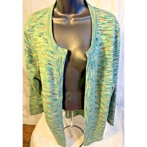 Green Knit Cardigan Sweater Womens 1X Open Style Grandma Vibes Cozy Woman Within